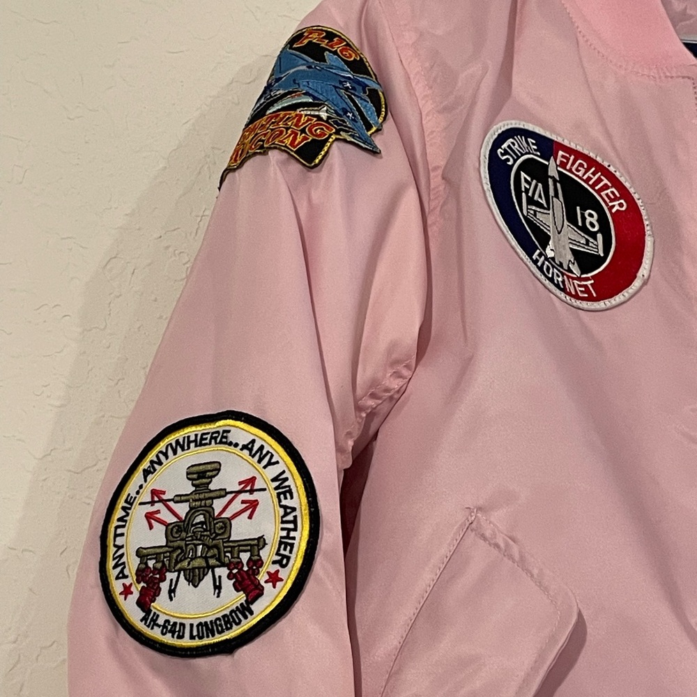 Up and Away MA-1 Ladies Pink Flight Jacket With Patches Size Small - Picture 2 of 7